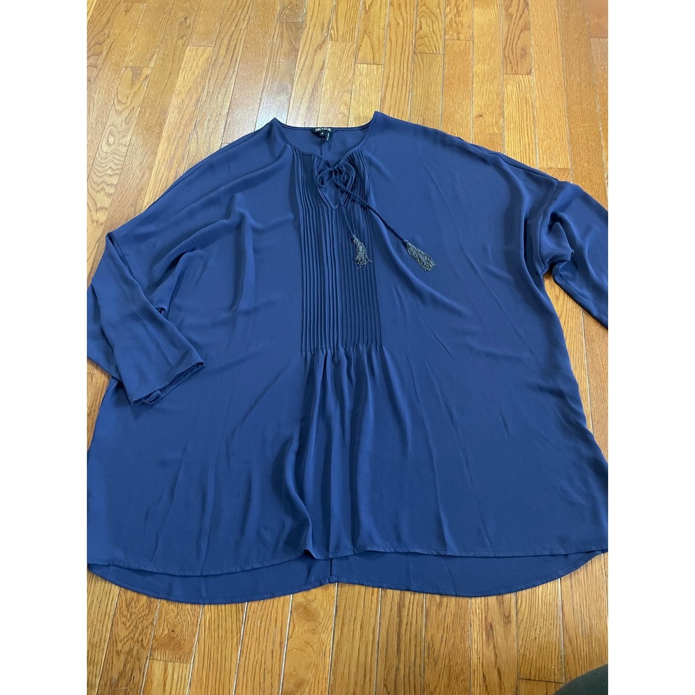 Nic+Zoe Shirt Womens Sz XL Blue Career Chiffon Pleated Flowy Tassel Tunic Blouse